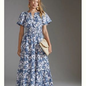 Anthropologie Somerset Maxi Dress ivory blue small nwt printed